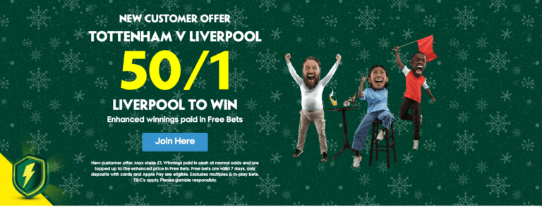 Paddy Power Sign Up Offer – Get 50/1 On Liverpool To Win Vs Tottenham